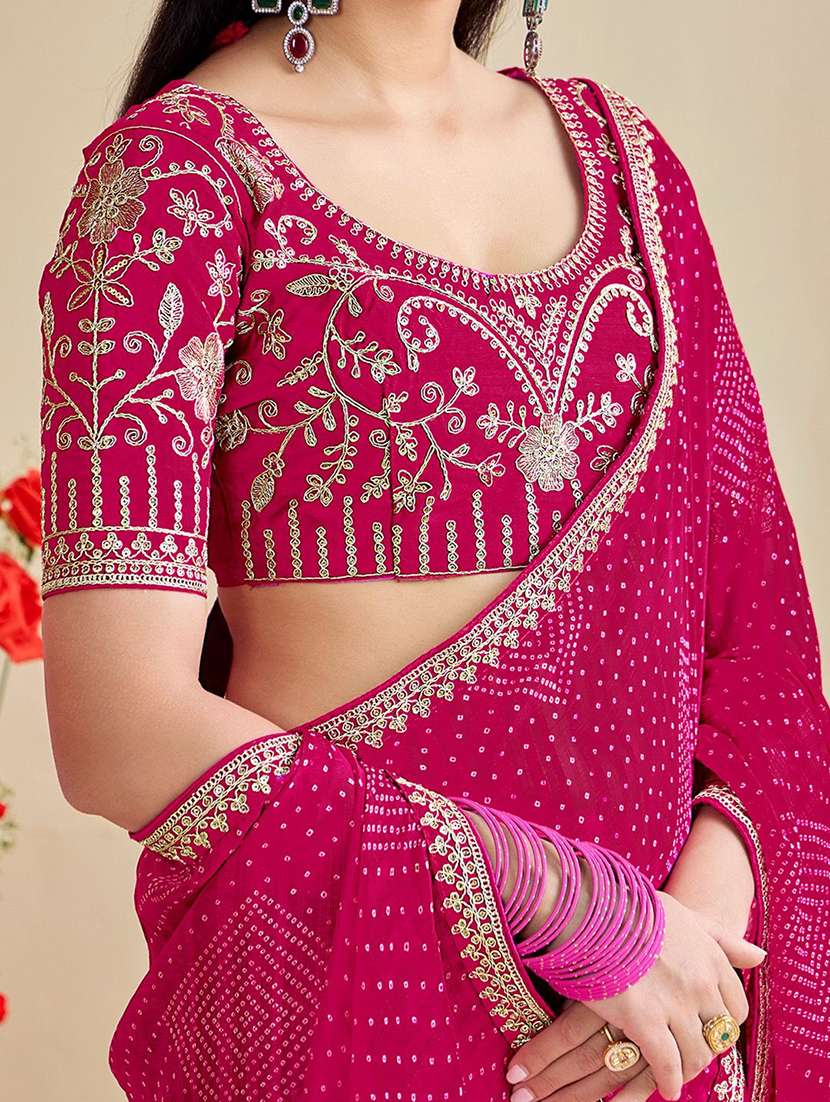 women bandhani printed saree with blouse - 22571505 -  Standard Image - 3