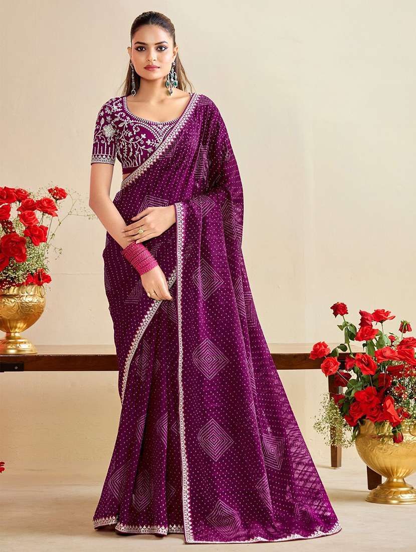 women bandhani printed saree with blouse