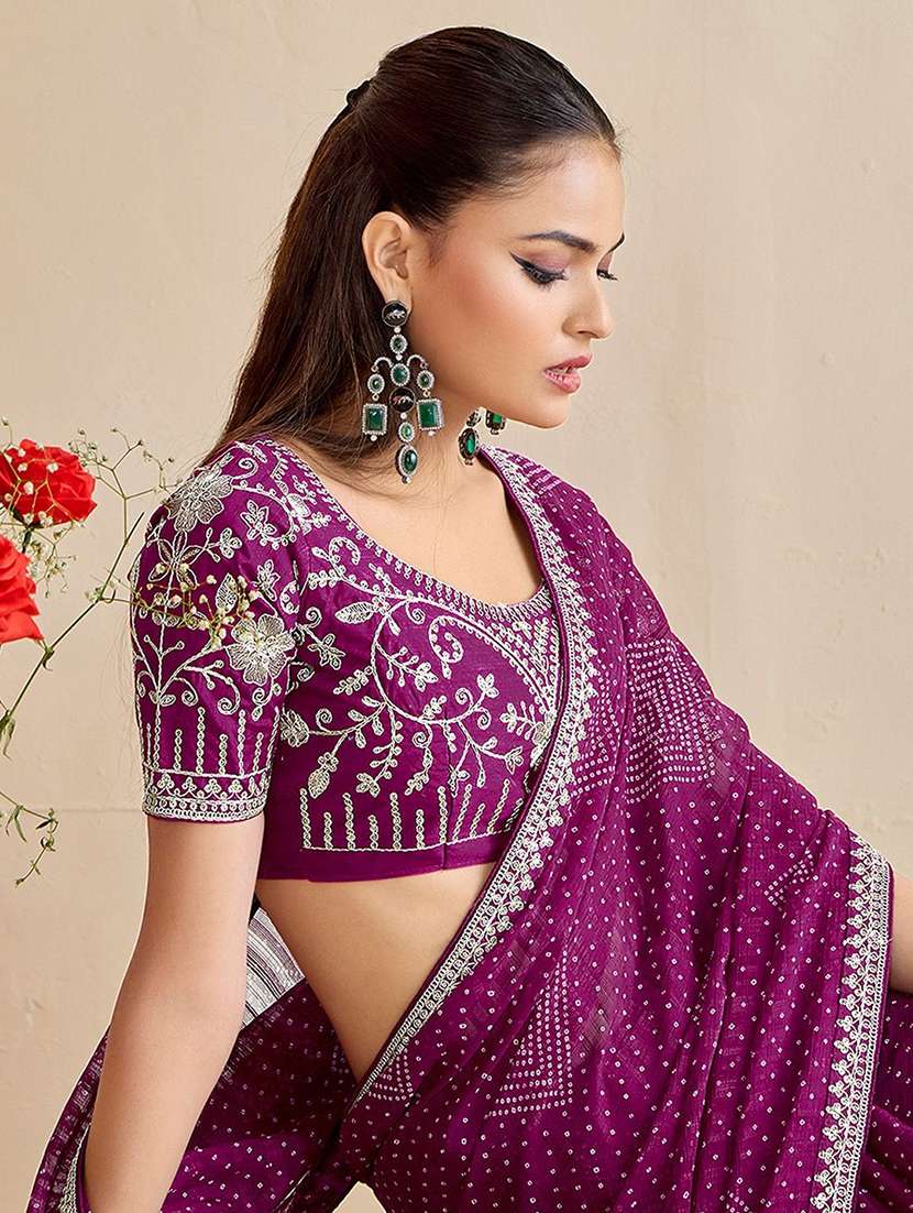 Women Bandhani Printed Saree With Blouse - 22571508 -  Standard Image - 3