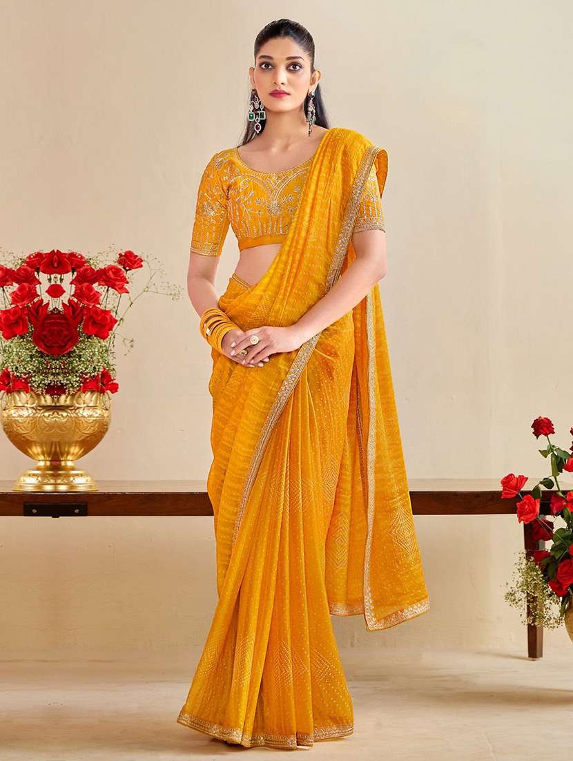 women bandhani printed saree with blouse