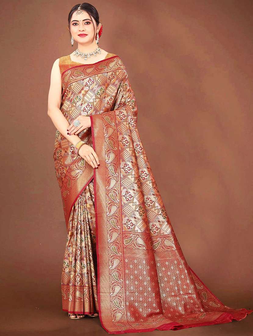 women self design dharmavaram saree with blouse