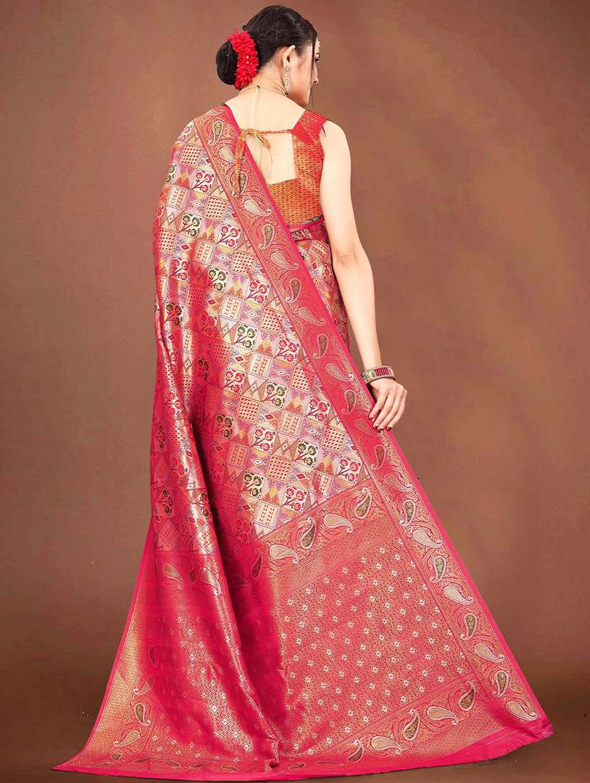 Women Self Design Dharmavaram Saree With Blouse - 22571597 -  Standard Image - 3