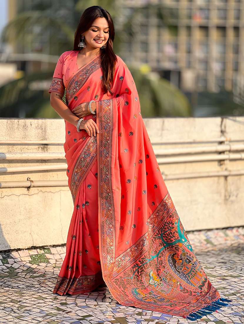 women self design baluchari saree with blouse