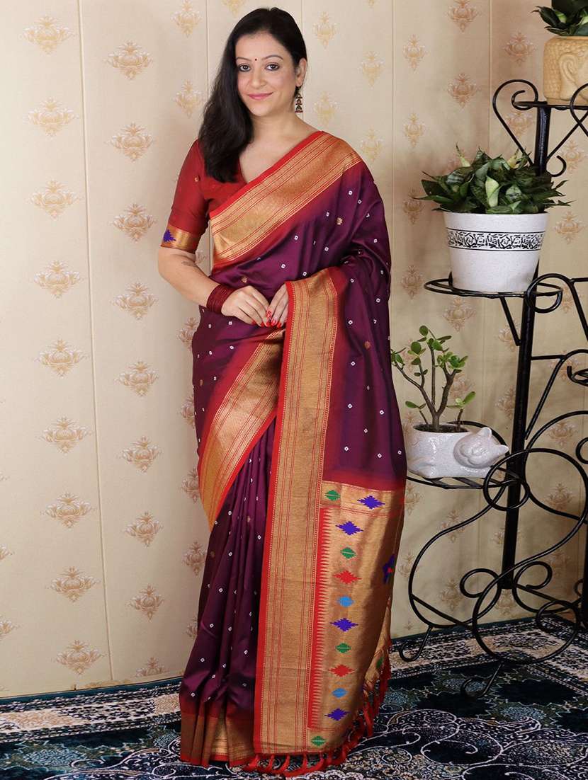 purple silk blend paithani saree with blouse