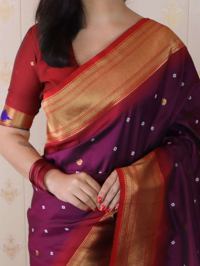 purple silk blend paithani saree with blouse - 22571698 -  Standard Image - 3