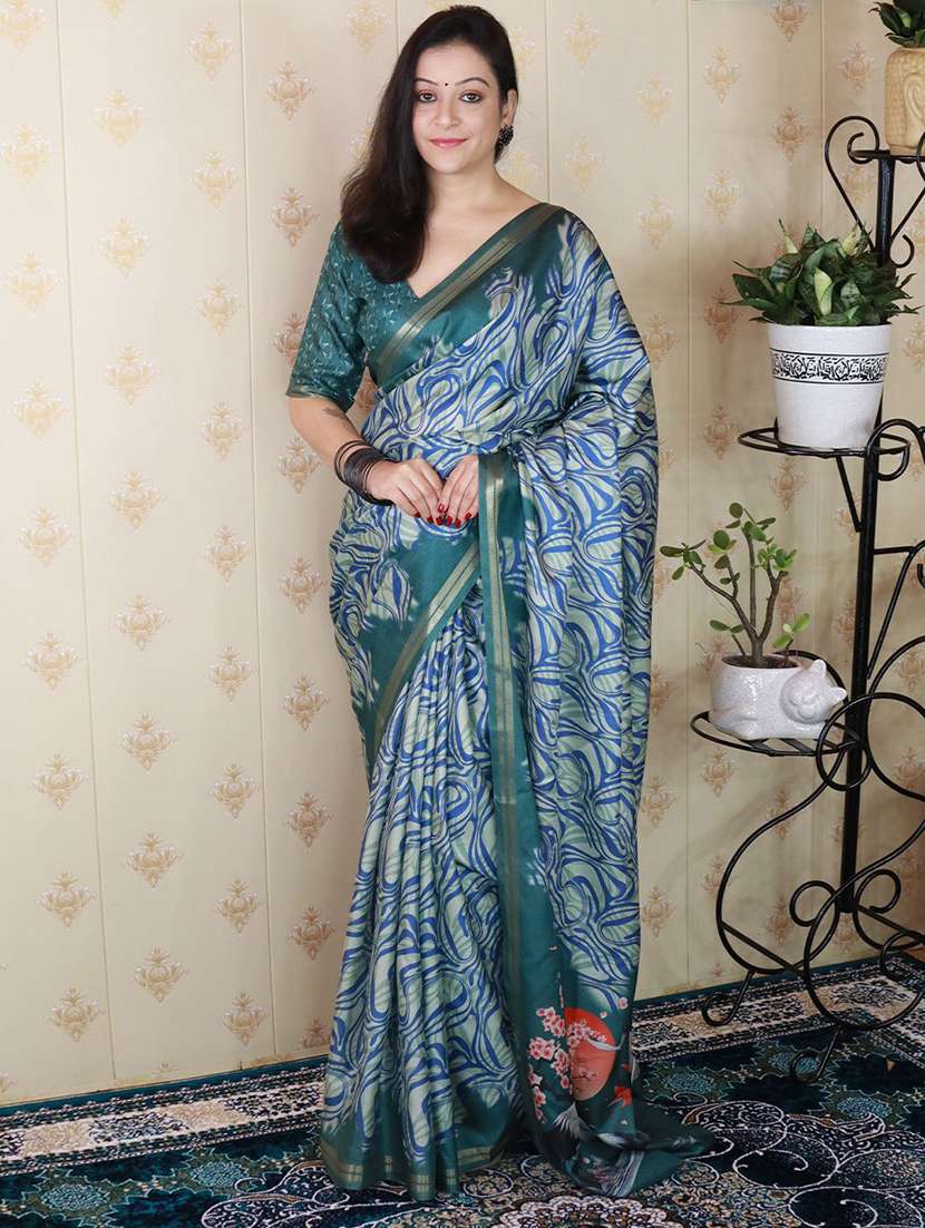 women printed casual wear saree with blouse