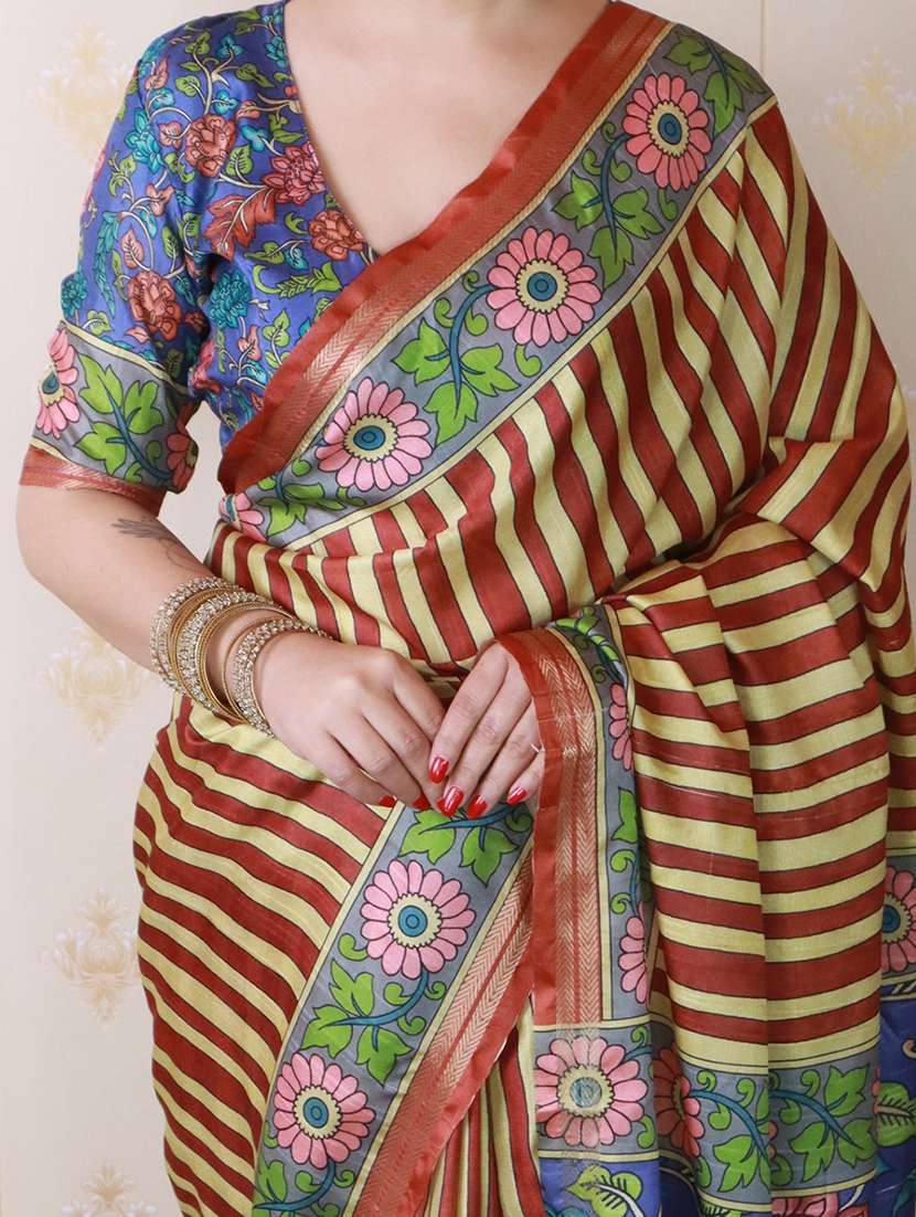 women printed casual wear saree with blouse - 22571739 -  Standard Image - 3