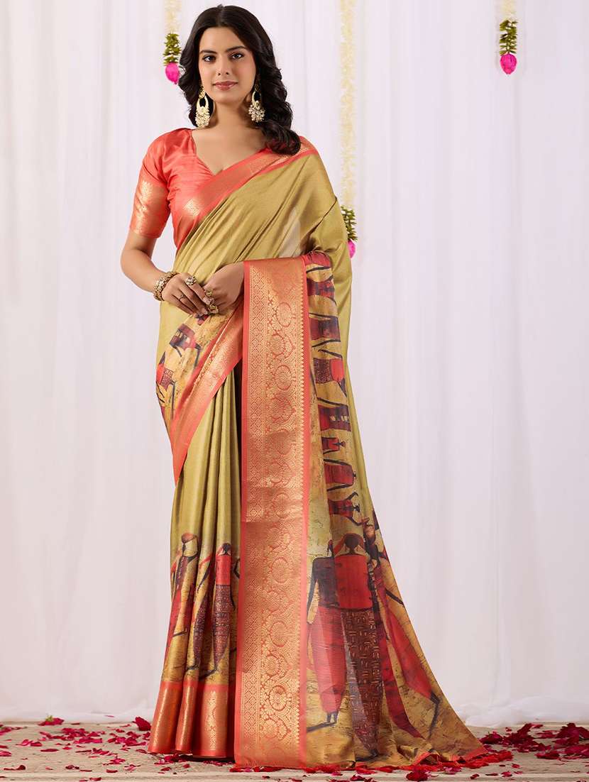 women printed bordered saree with blouse