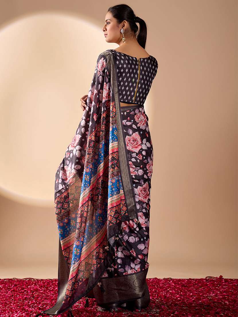 Women Printed Bordered Saree With Blouse - 22571851 -  Standard Image - 3