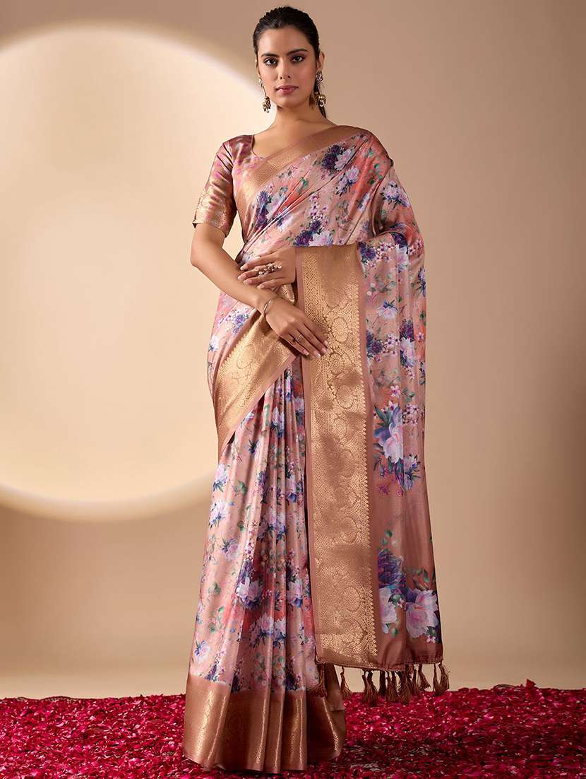women printed bordered saree with blouse