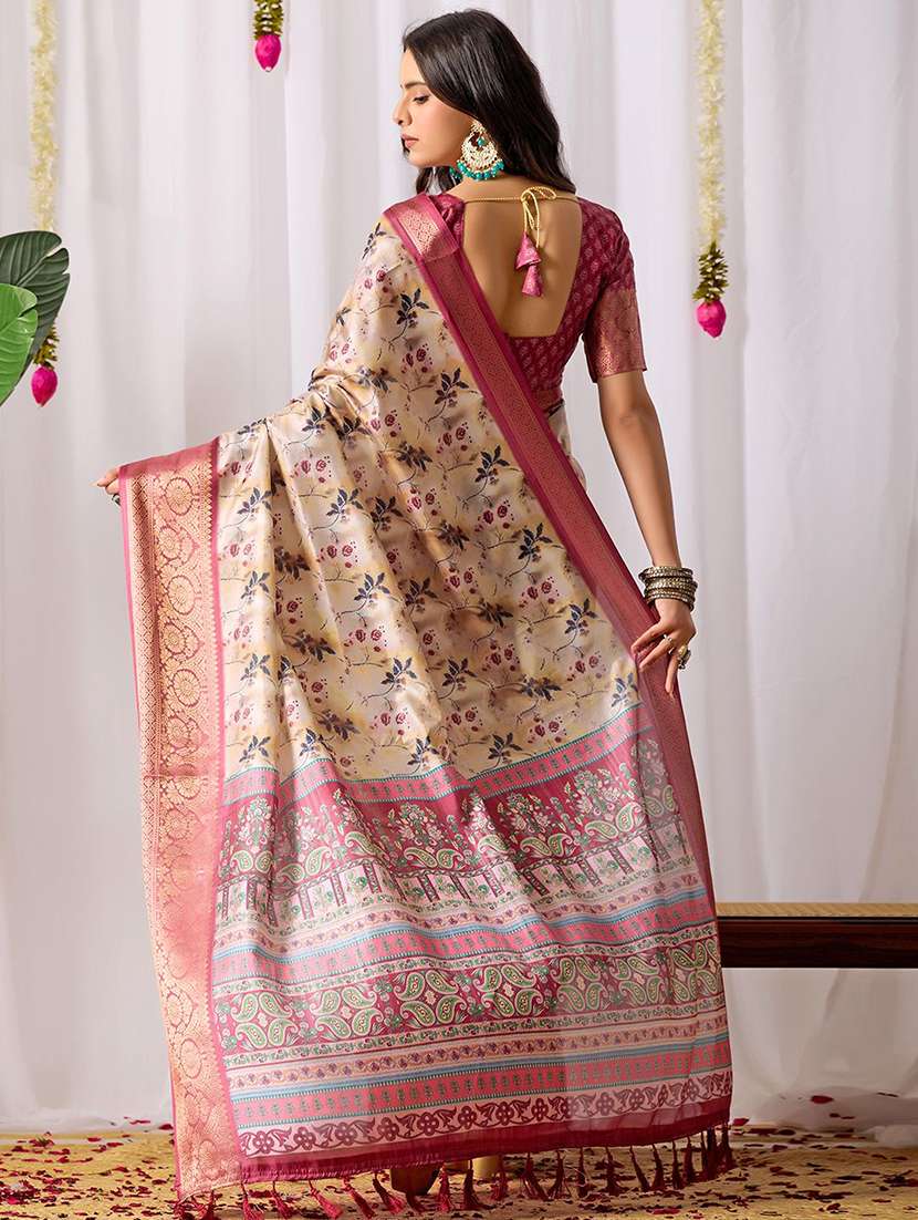 women printed bordered saree with blouse - 22571859 -  Standard Image - 3