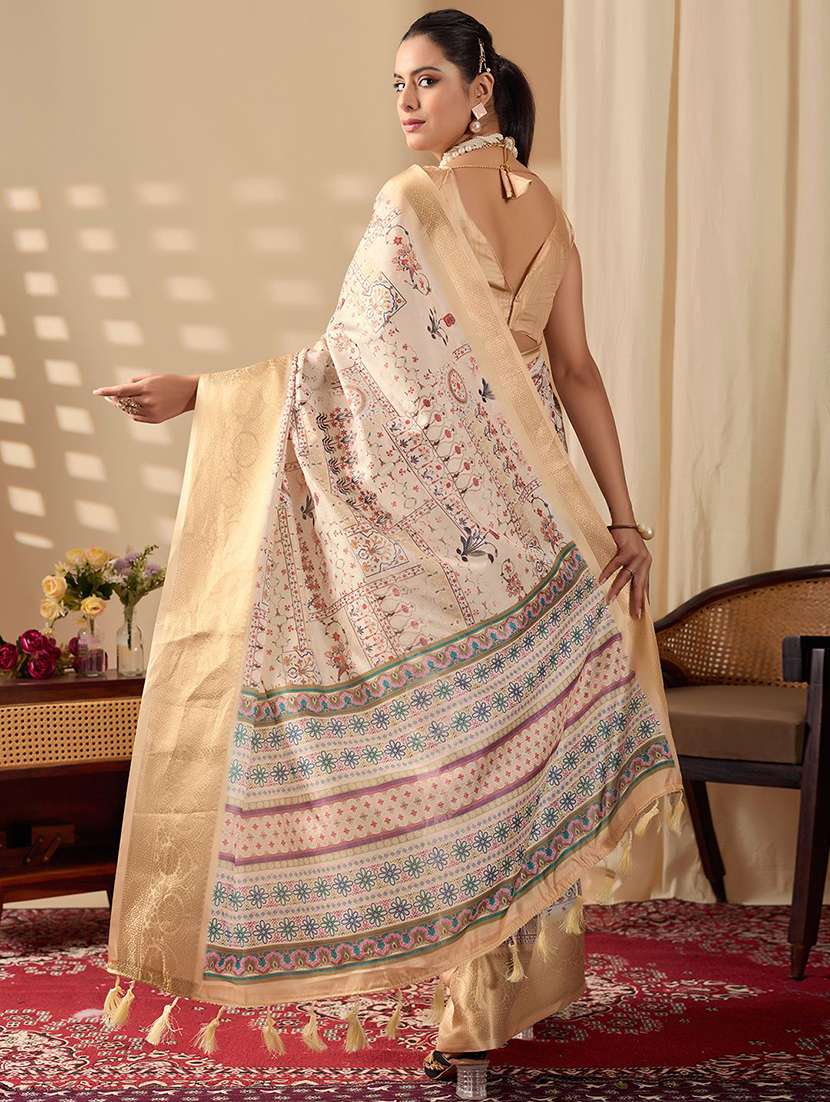 Women Printed Bordered Saree With Blouse - 22571864 -  Standard Image - 3