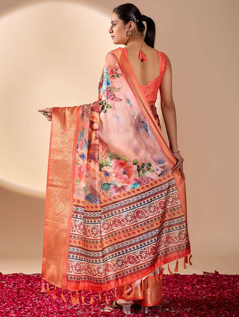 Women Printed Bordered Saree With Blouse - 22571869 -  Standard Image - 3