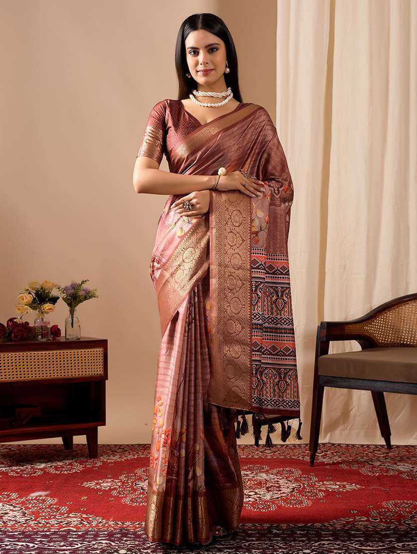 women printed bordered saree with blouse