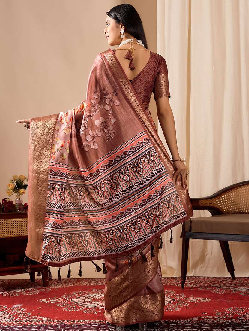 women printed bordered saree with blouse - 22571870 -  Standard Image - 3