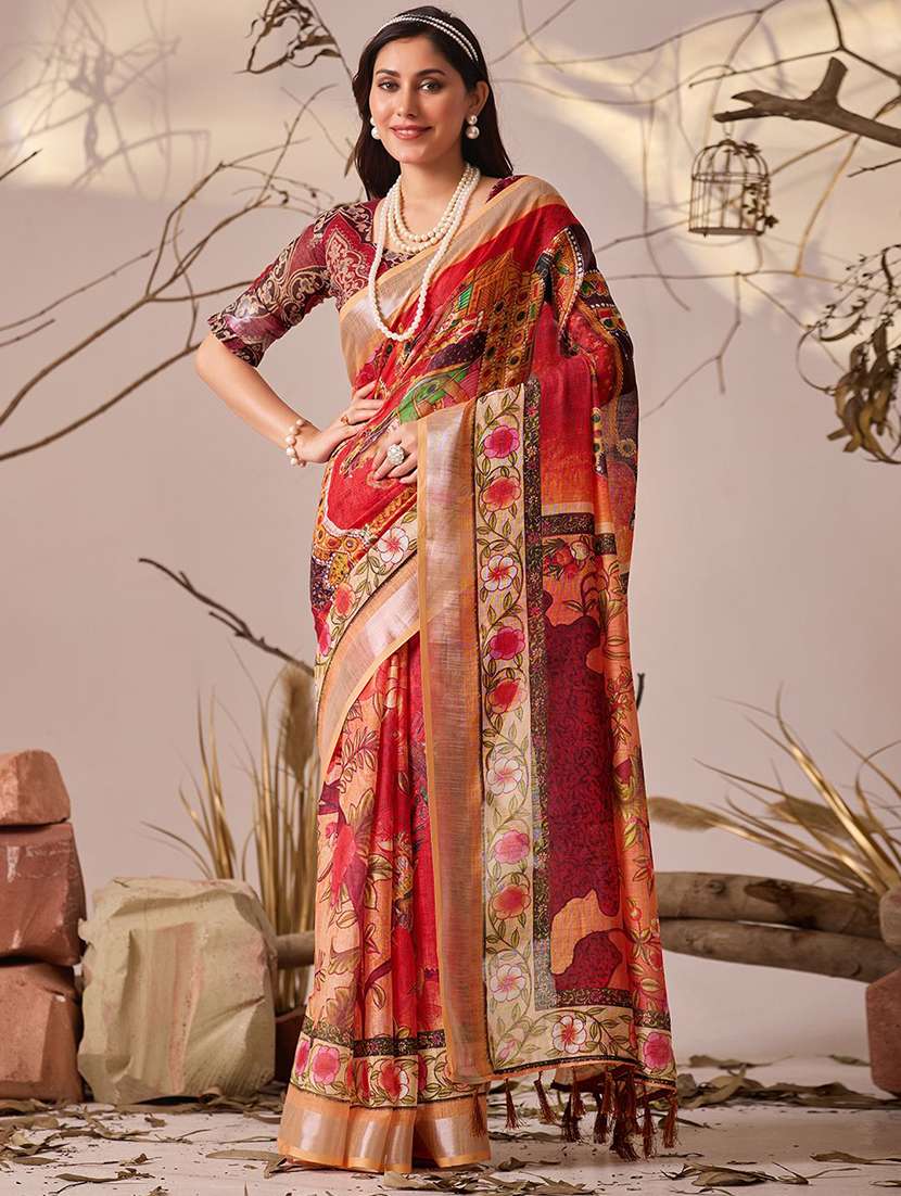 women printed casual wear saree with blouse