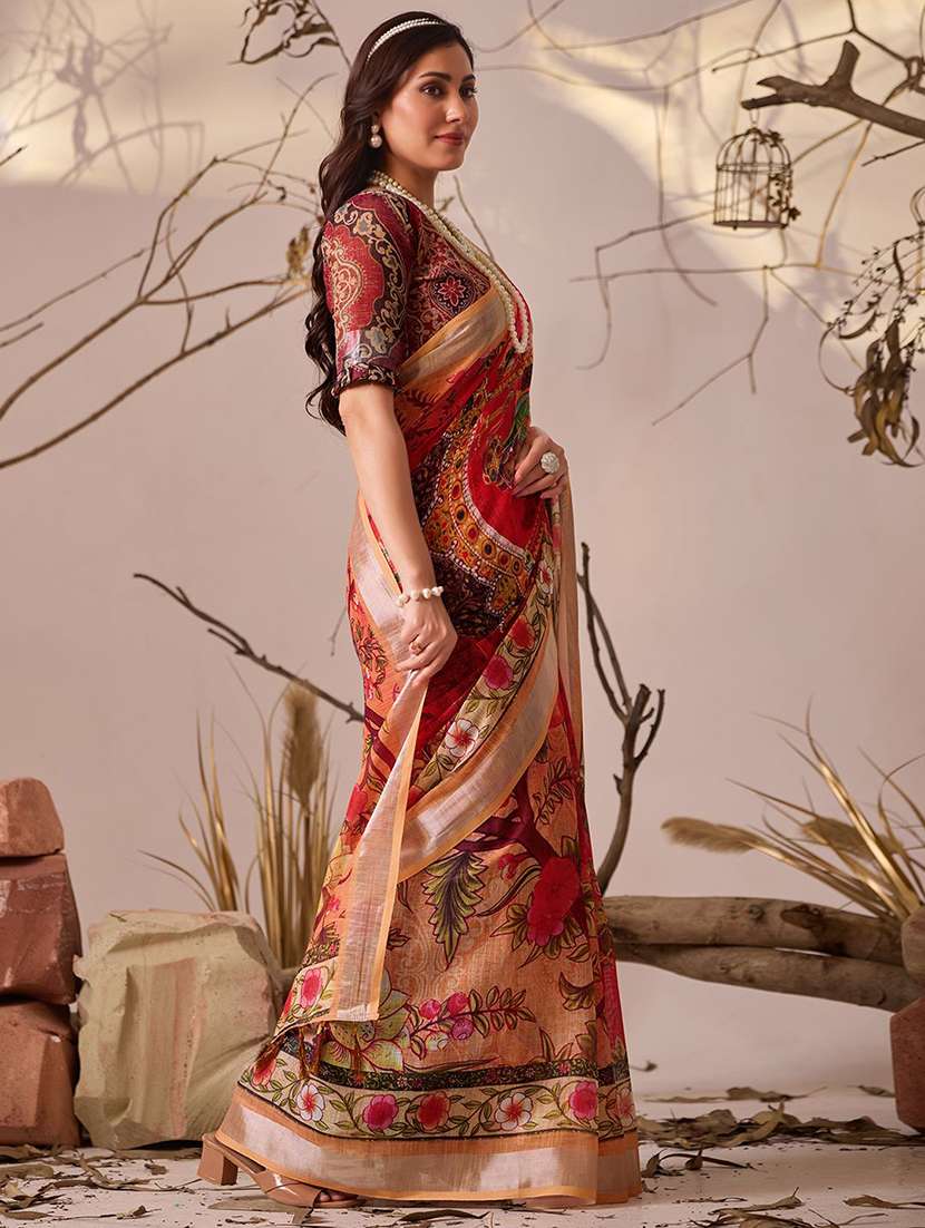 women printed casual wear saree with blouse - 22571893 -  Standard Image - 3