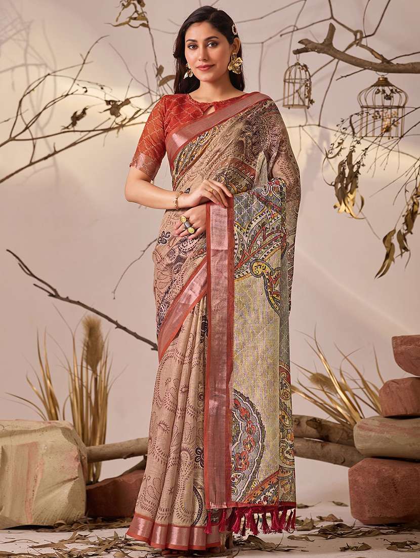 women printed casual wear saree with blouse