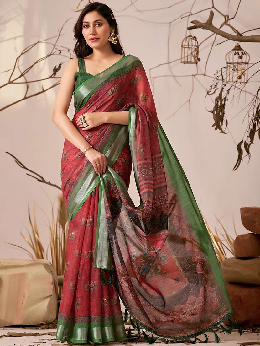 women printed casual wear saree with blouse