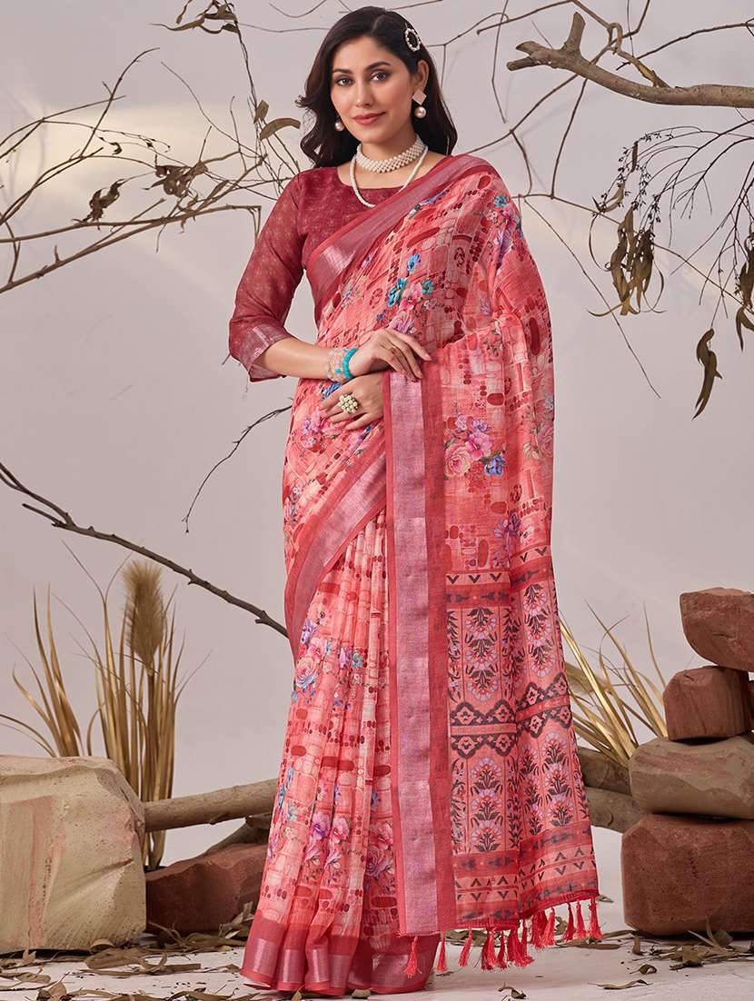 women printed casual wear saree with blouse