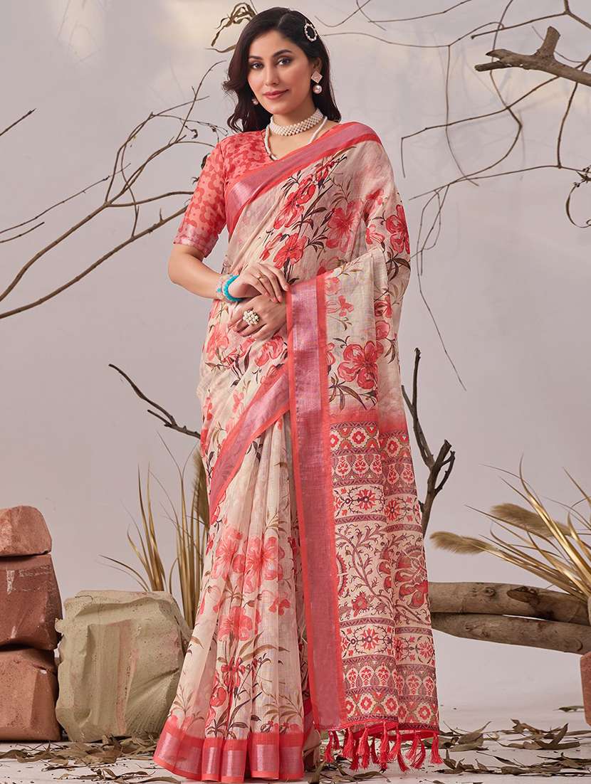 women printed casual wear saree with blouse