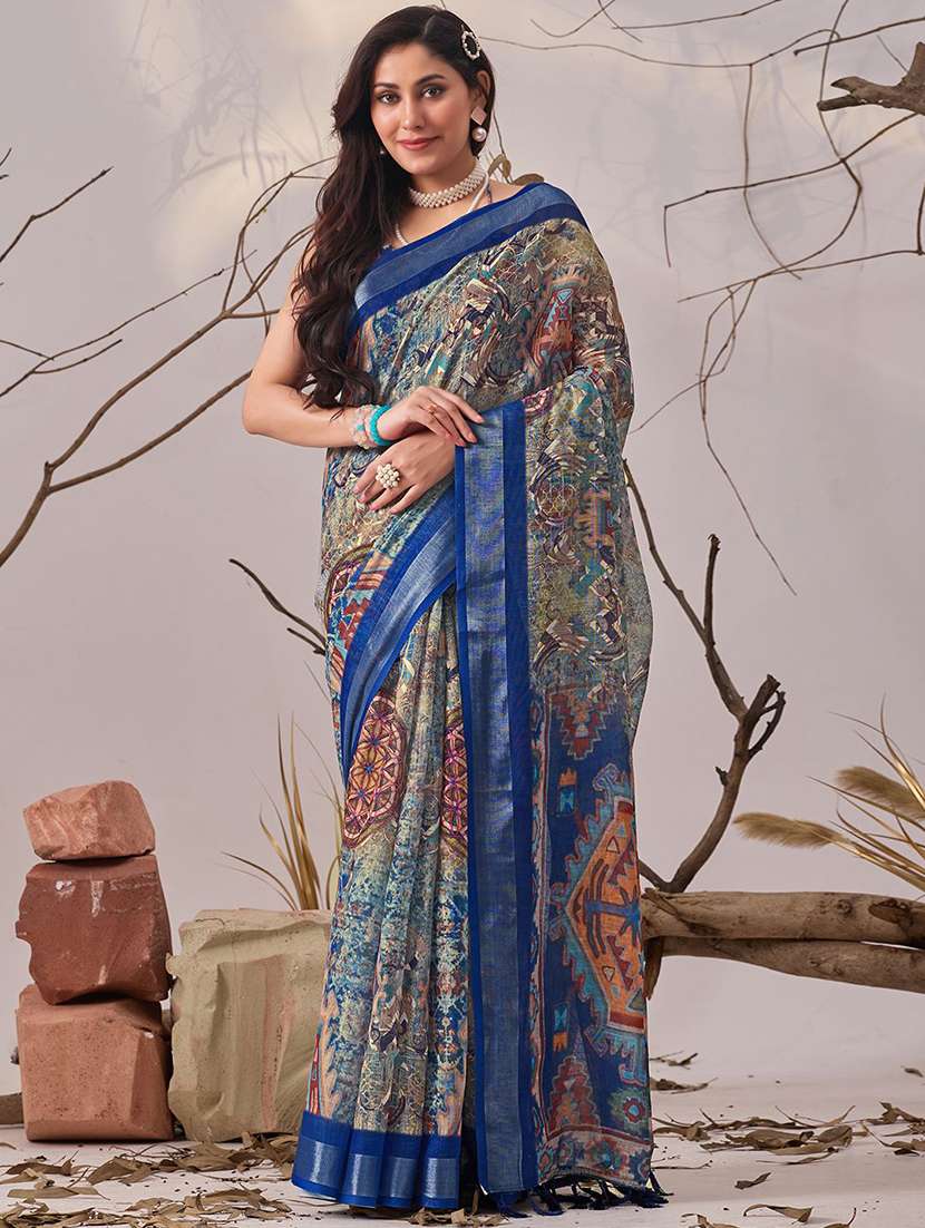 women printed casual wear saree with blouse