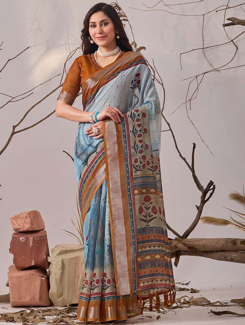 women printed casual wear saree with blouse
