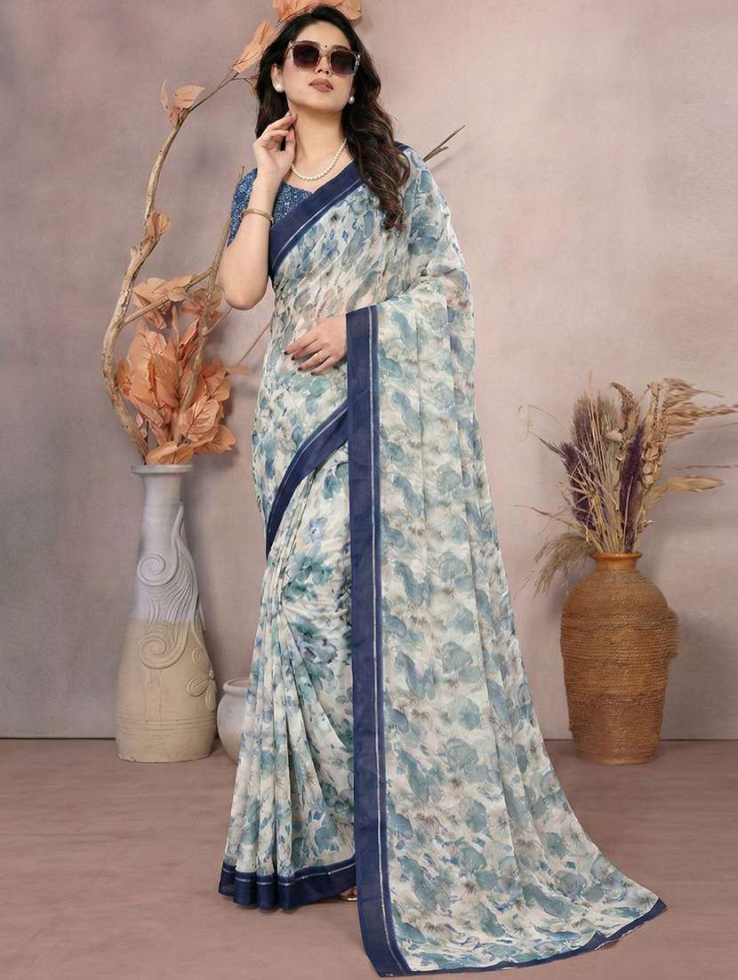 women printed casual wear saree with blouse
