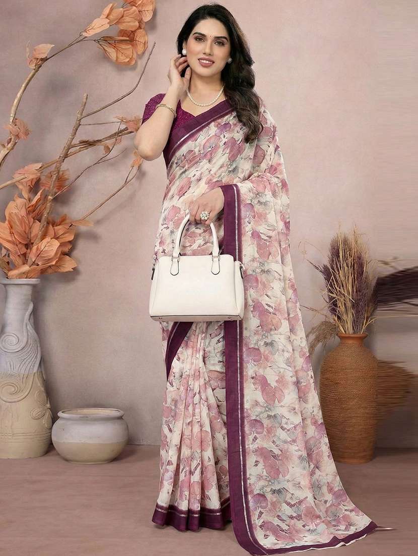 women printed casual wear saree with blouse