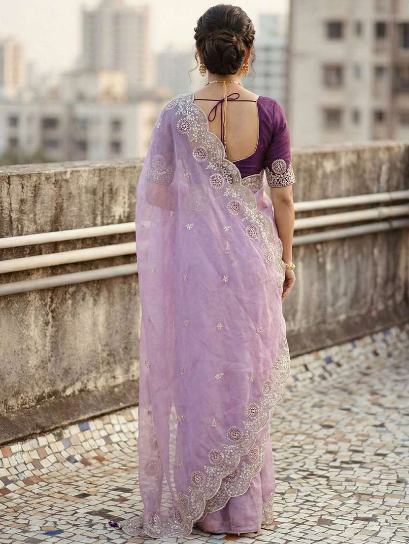 women solid with work embroidered saree with blouse - 22571918 -  Standard Image - 3