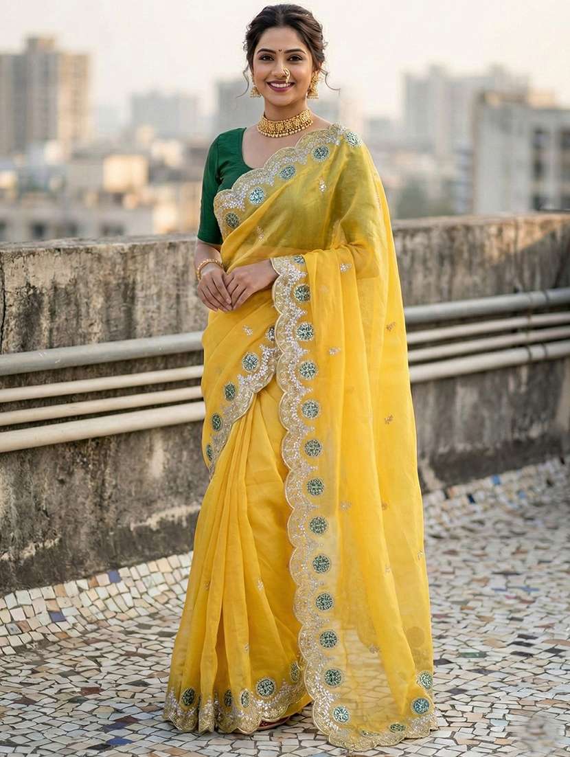 women solid with work embroidered saree with blouse