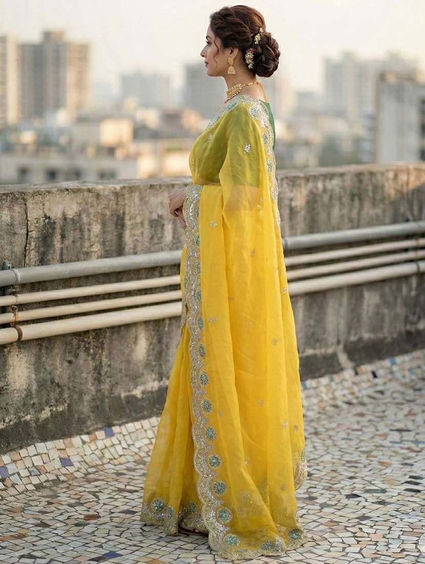 women solid with work embroidered saree with blouse - 22571921 -  Standard Image - 3