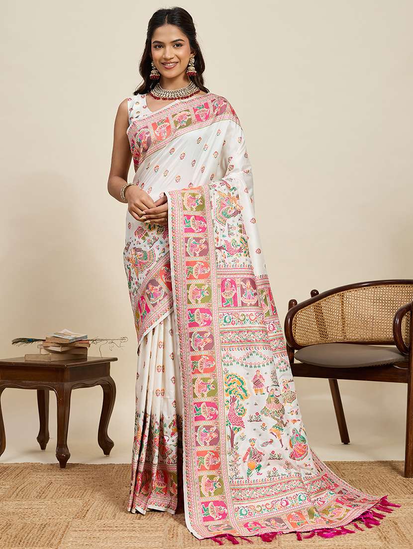 women self design pashmina silk saree with blouse