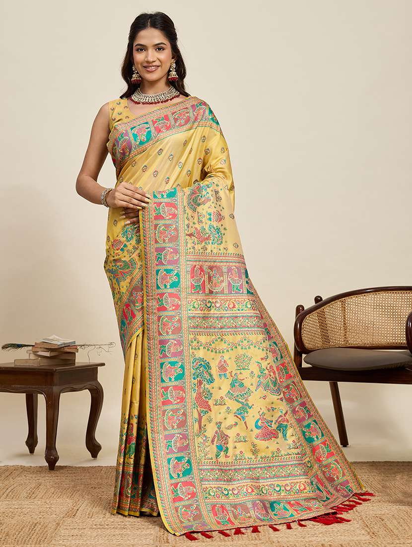 women self design pashmina silk saree with blouse
