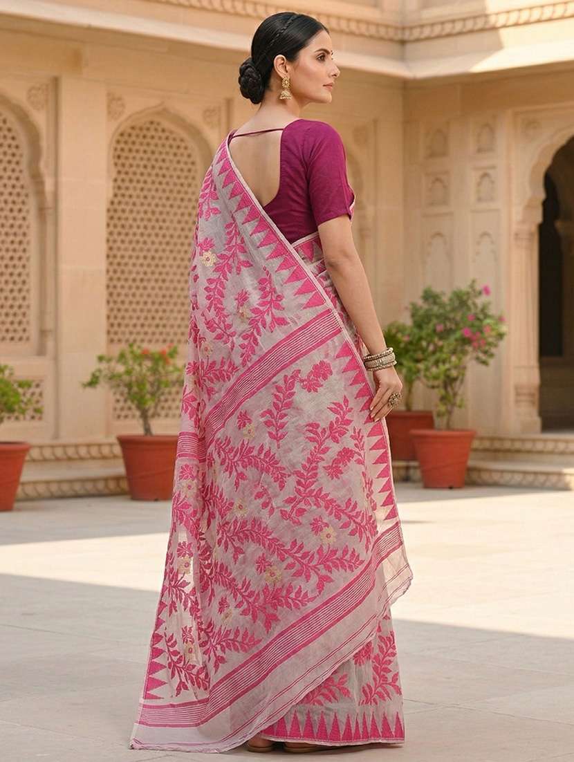 Women Self Design Jamdani Saree With Blouse - 22572092 -  Standard Image - 3