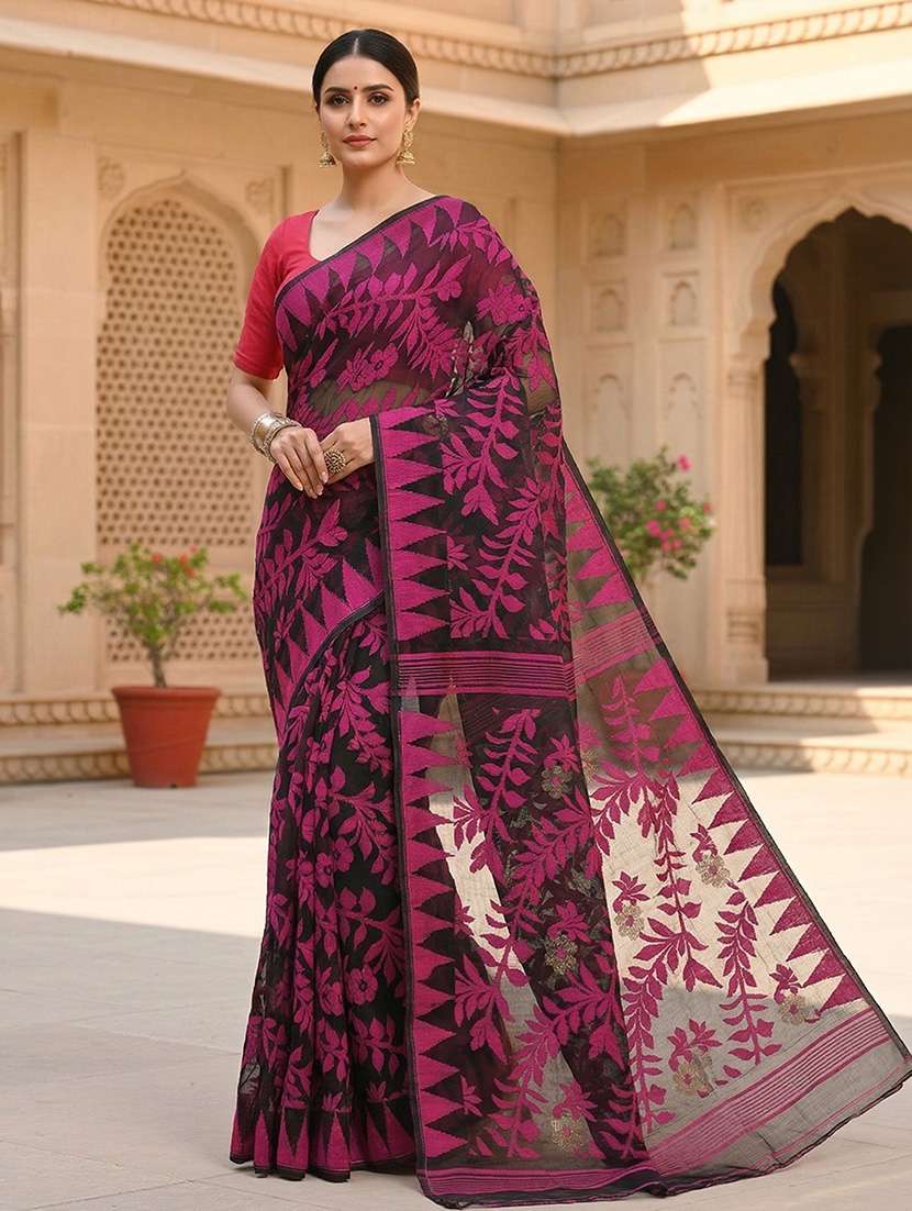 women self design jamdani saree with blouse