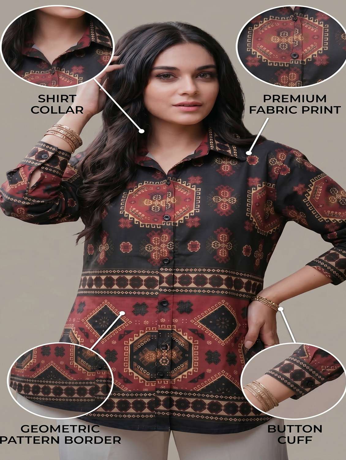women printed long sleeves regular shirt - 22572132 -  Standard Image - 5
