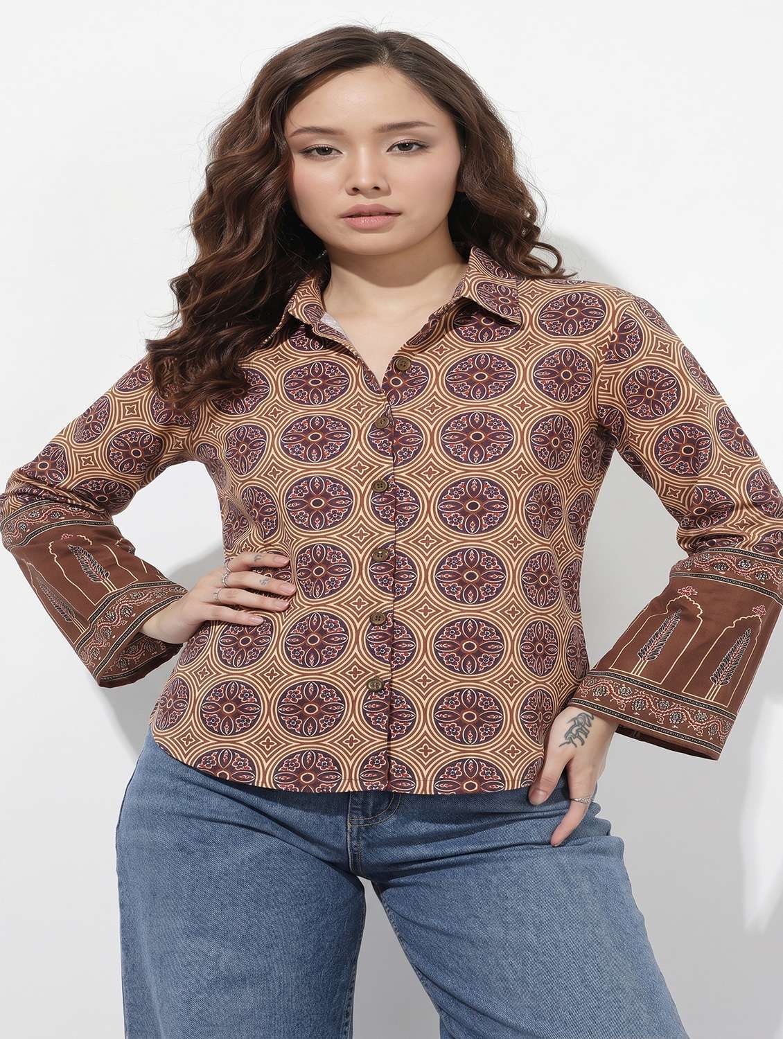 women printed long sleeves regular shirt