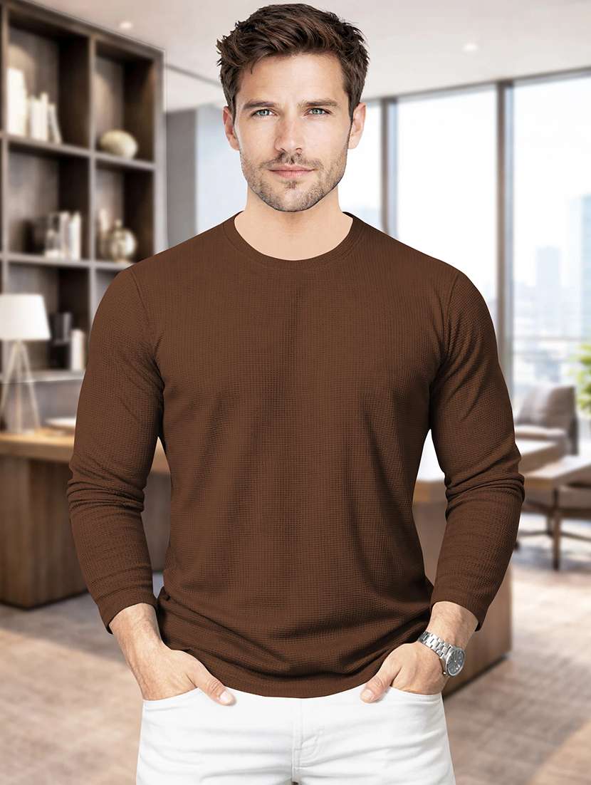 men textured long sleeves regular fit t-shirt