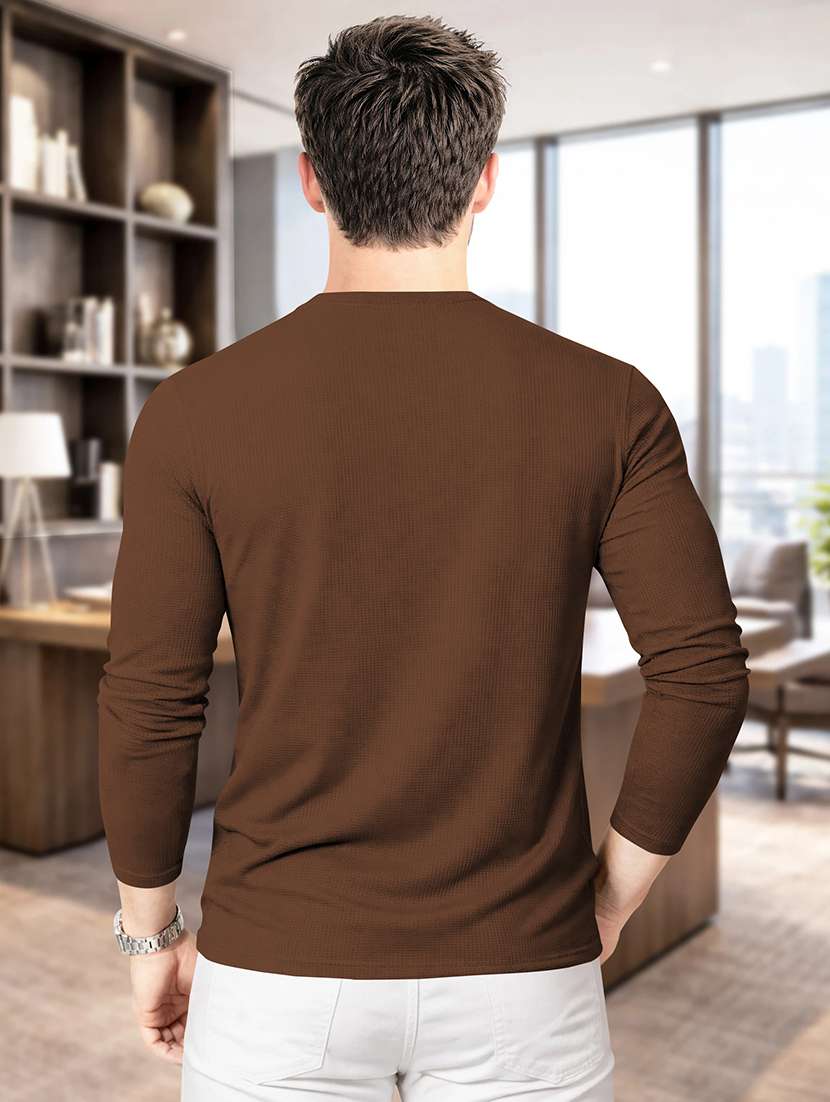 men textured long sleeves regular fit t-shirt - 22572140 -  Standard Image - 3