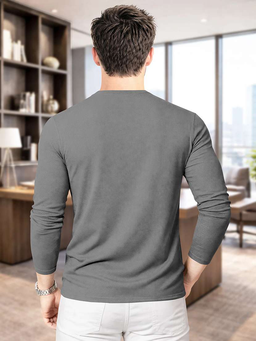 men textured long sleeves regular fit t-shirt - 22572141 -  Standard Image - 3