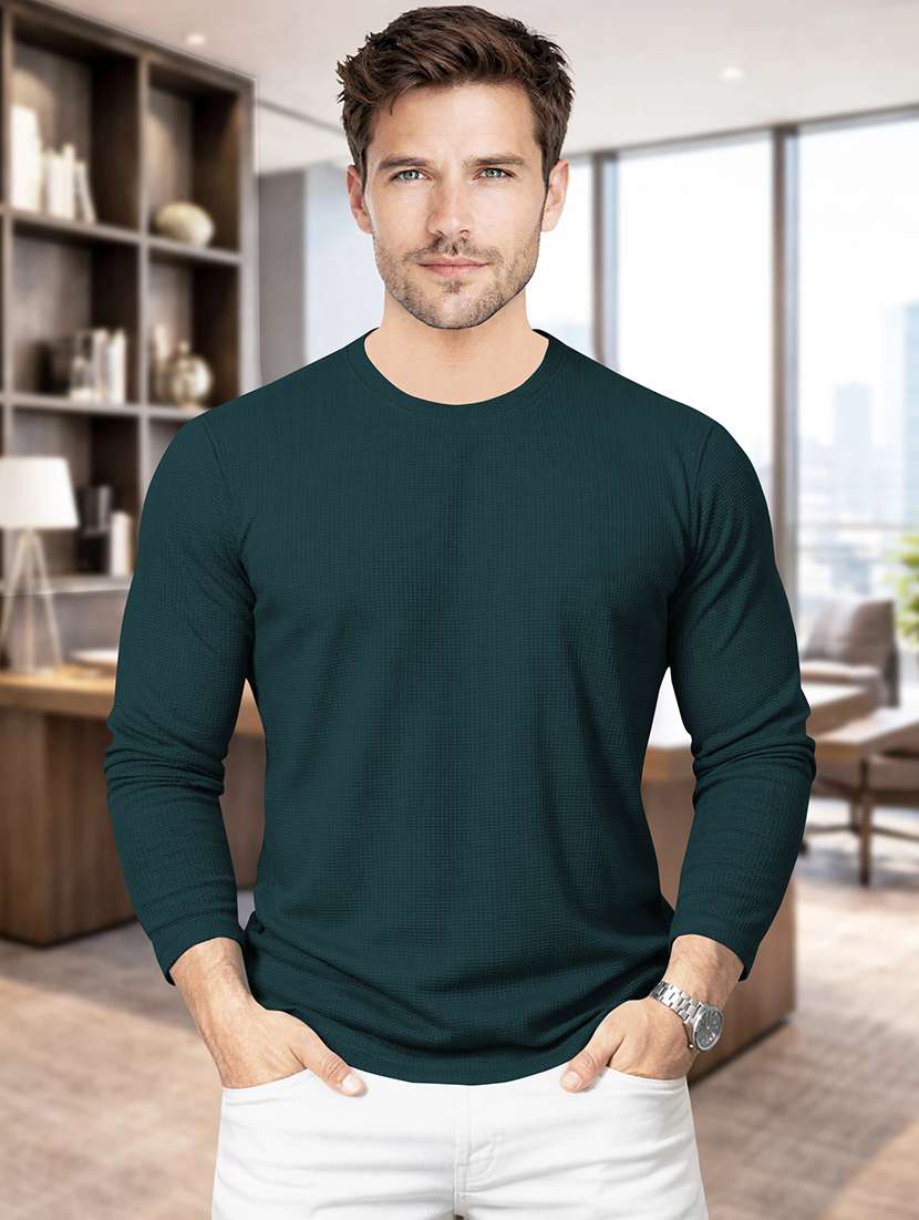 men textured long sleeves regular fit t-shirt
