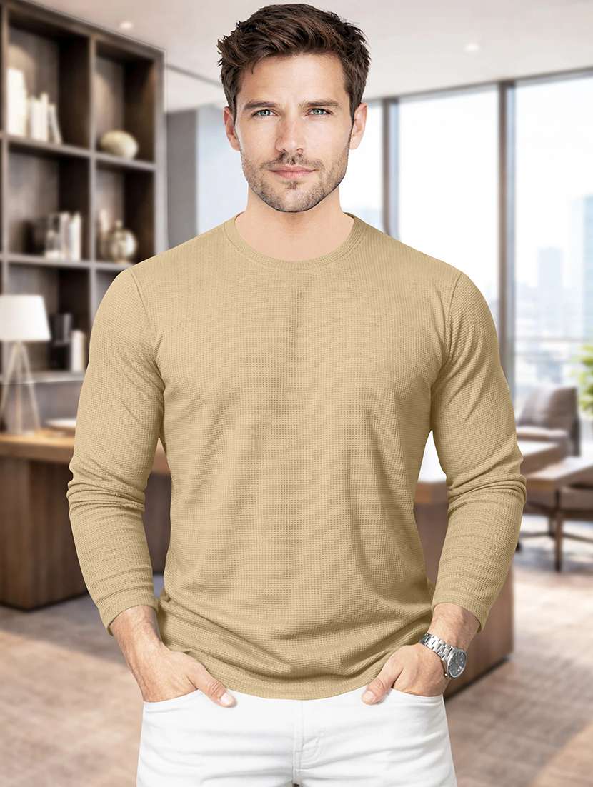 men textured long sleeves regular fit t-shirt