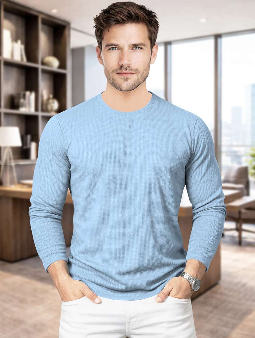 men textured long sleeves regular fit t-shirt