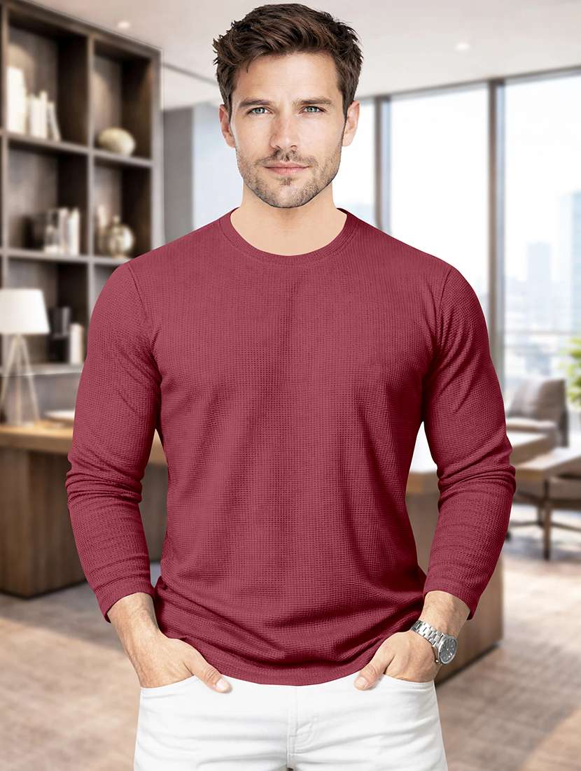 men textured long sleeves regular fit t-shirt