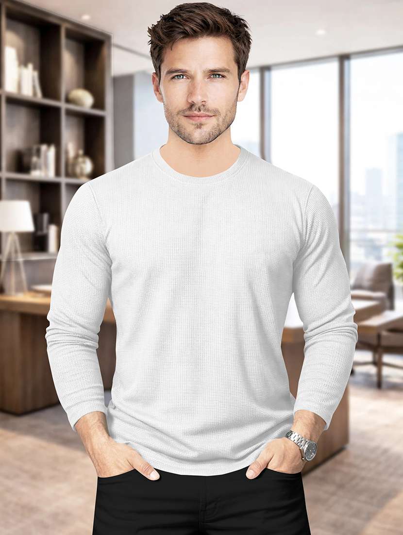 men textured long sleeves regular fit t-shirt