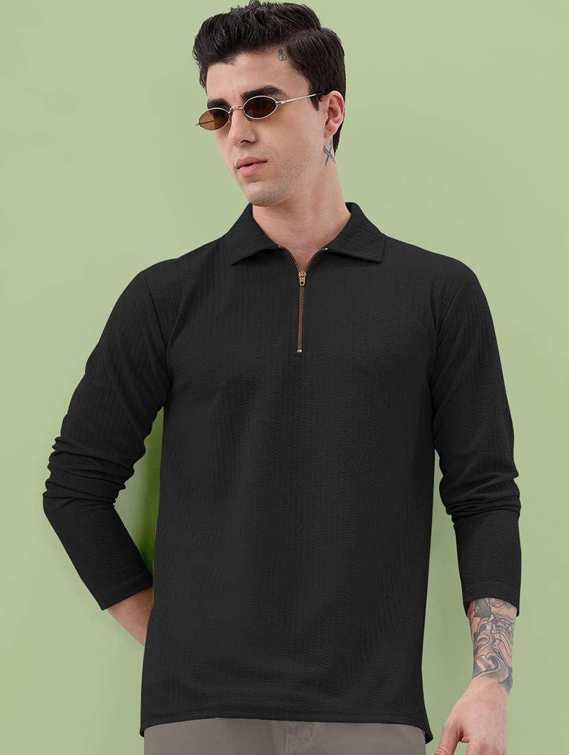 men textured long sleeves polo t-shirt