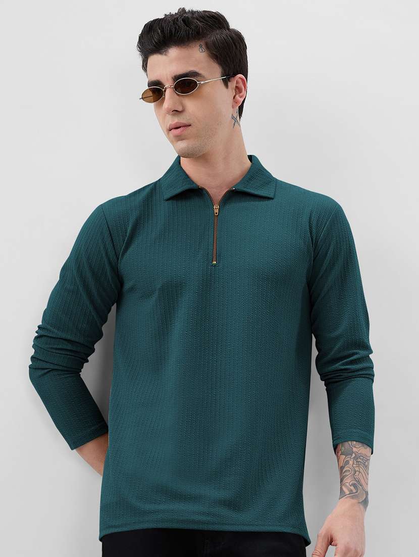 men textured long sleeves polo t-shirt