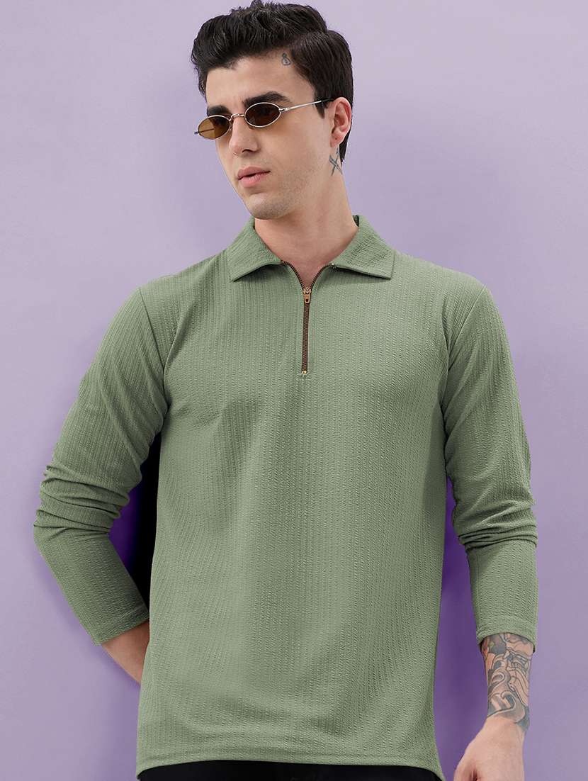 men textured long sleeves polo t-shirt