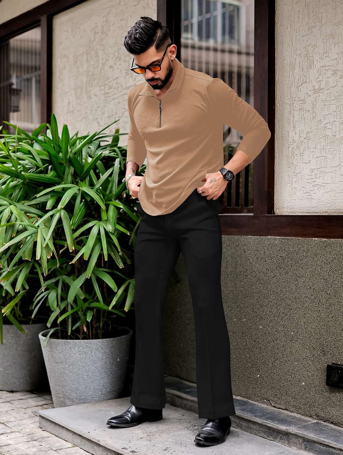 men textured long sleeves polo t-shirt - 22572179 -  Standard Image - 5
